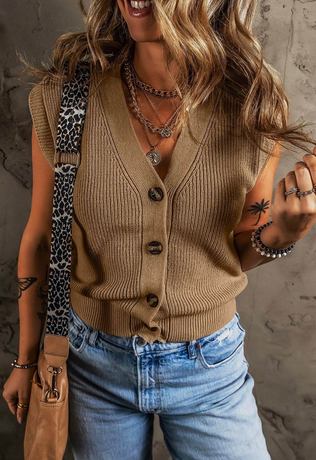 V-Neck Buttoned Sweater Vest