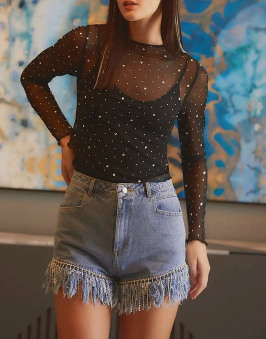 Sheer Rhinestone Layering Top