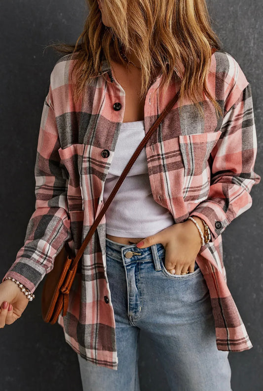 Pink Plaid Button Up