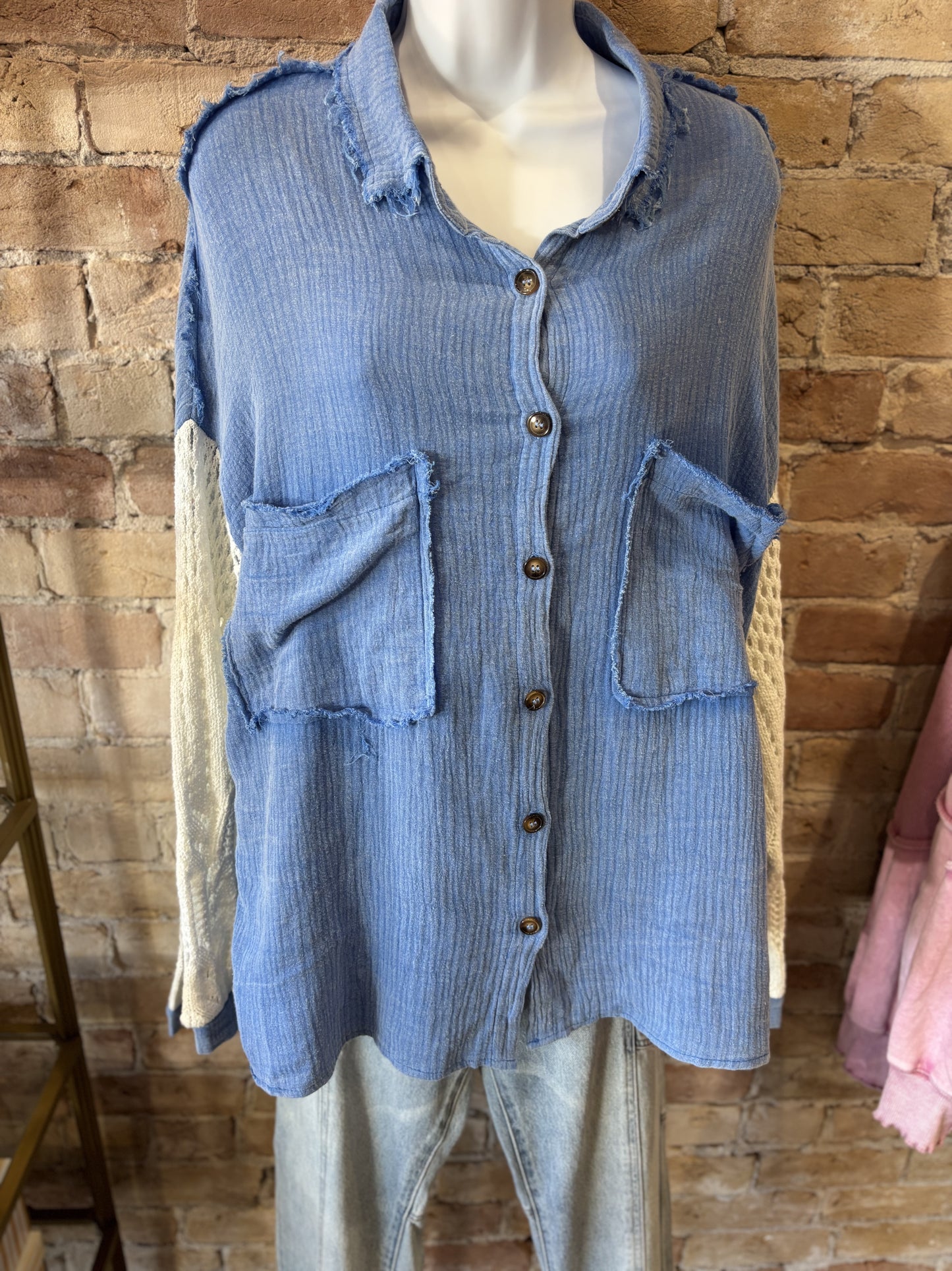 Oversized Denim & Woven Top