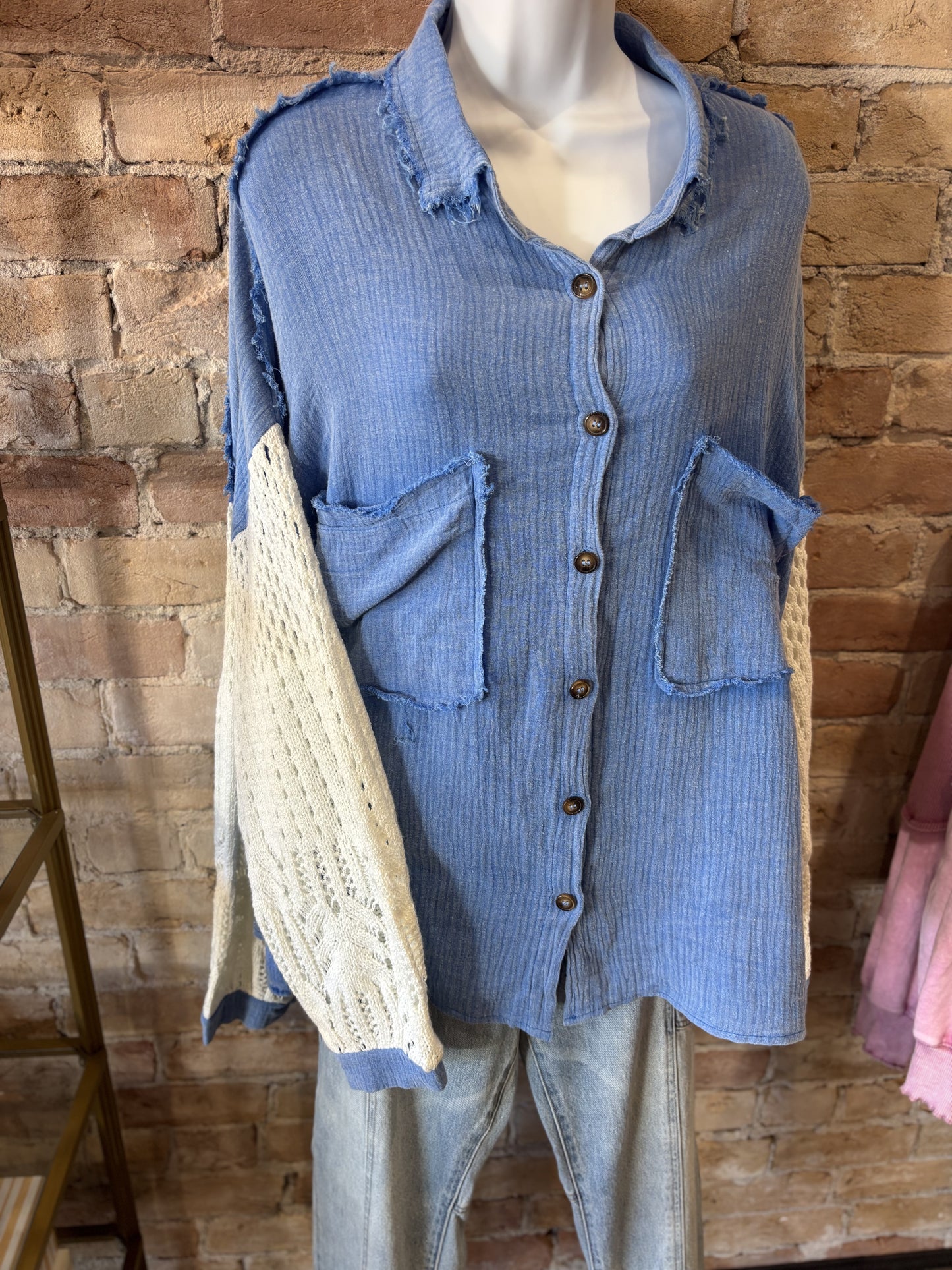 Oversized Denim & Woven Top