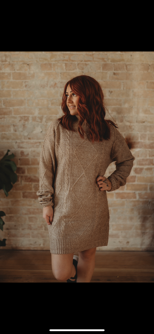 Cable Knit Loose Fit Sweater Dress